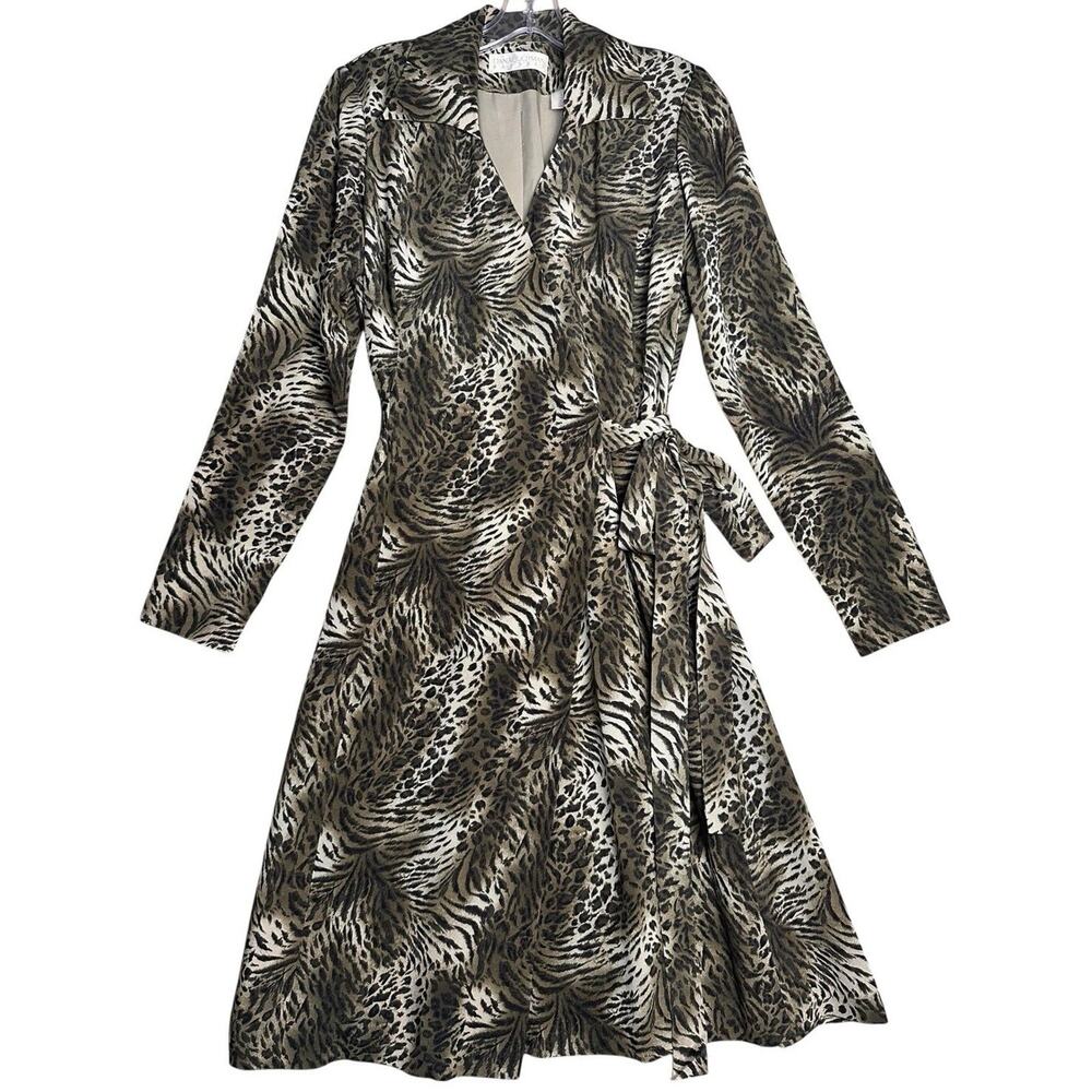 Vintage Dana Buchman 100% Silk Animal Print Wrap Dress Women’s 4